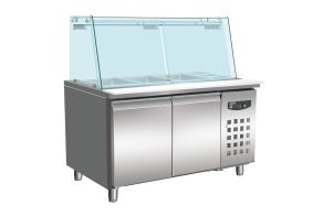 700 REFRIGERATED COUNTER WITH GLASS COVER 2 DOORS  3X 1/1 + 3X 1/6GN CONTAINER