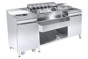 COCKTAIL BAR STATION   INCL. SINK, GLASS RINSER, GN CONTAINERS, SPEEDRAIL FOR BOTTLES, CUTTING BOARD AND WASTE BIN