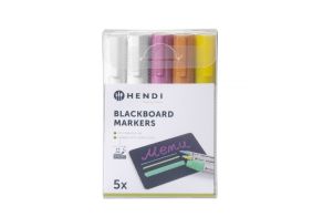 Blackboard markers 6 mm, HENDI, 2 white, 1 pink, 1 yellow and 1 bronze markers, 5 pcs