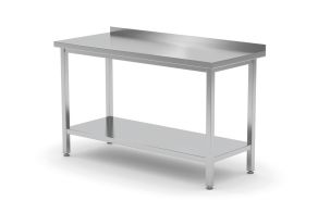 Wall table with shelf – bolted, depth 600 mm, HENDI, Kitchen Line, 1000x600x(H)850mm