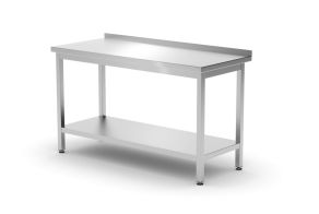 Wall table with shelf – bolted, depth 600 mm, HENDI, Kitchen Line, 1400x600x(H)850mm