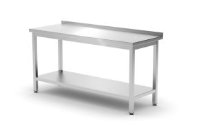 Wall table with shelf – bolted, depth 600 mm, HENDI, Kitchen Line, 1600x600x(H)850mm