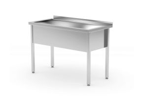 Table with single wash trough – welded, depth 600 mm, chamber height 300 mm, HENDI, Profi Line, 800x600x(H)850mm