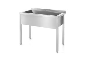 Table with single wash trough – welded, depth 600 mm, chamber height 300 mm, HENDI, Profi Line, 1000x600x(H)850mm