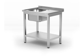 Sink table with shelf – bolted, depth 600 mm, HENDI, Kitchen Line, Left side, 800x600x(H)850mm