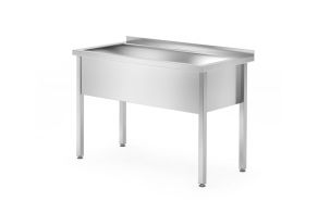 Table with single wash trough – welded, depth 700 mm, chamber height 300 mm, HENDI, Profi Line, 1000x700x(H)850mm