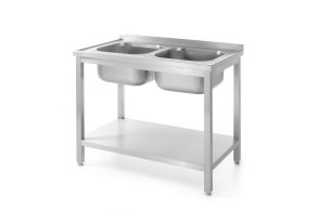 Table with 2 sinks, with shelf – bolted, HENDI, Kitchen Line, 1000x700x(H)850mm