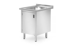 Sink table, cabinet – welded, with hinged doors, HENDI, Profi Line, 600x700x(H)850mm