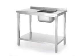 Sink table with shelf – bolted, depth 600 mm, HENDI, Budget Line, sink bowl on the right side, 800x600x(H)850mm