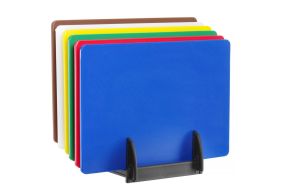 Set of 6 cutting boards HACCP with rack, HENDI, 6 pcs., 450x300x(H)10mm