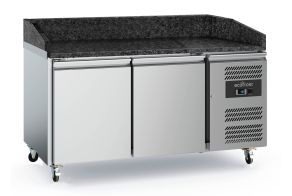PIZZA COUNTER 2 DOORS BLACK GRANITE WORKTOP - WITH WHEELS