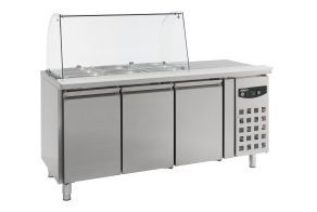 REFRIGERATED COUNTER WITH GLASS COVER 3 DOORS