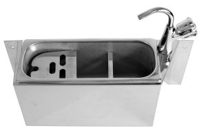 SINK FOR ICE CREAM SCOOP WITH WATER TAP 380X120X150  WITH WATER DRAIN HOLE, WATER CONNECTION AND OVERFLOW PIPE