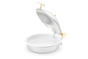 Round Intrigue Chafer w/Brass Trim & Porcelain Food Pan